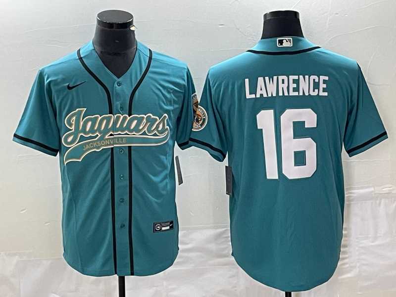 Mens Jacksonville Jaguars #16 Trevor Lawrence Teal With Patch Cool Base Stitched Baseball Jersey->jacksonville jaguars->NFL Jersey